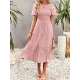 Elastics Solid Color Loose Short Sleeves Round-neck Midi Dresses Elastics Solid Color Loose Short Sleeves Round-neck Midi Dresses