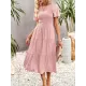 Elastics Solid Color Loose Short Sleeves Round-neck Midi Dresses Elastics Solid Color Loose Short Sleeves Round-neck Midi Dresses