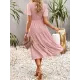 Elastics Solid Color Loose Short Sleeves Round-neck Midi Dresses Elastics Solid Color Loose Short Sleeves Round-neck Midi Dresses