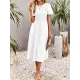 Elastics Solid Color Loose Short Sleeves Round-neck Midi Dresses Elastics Solid Color Loose Short Sleeves Round-neck Midi Dresses