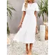 Elastics Solid Color Loose Short Sleeves Round-neck Midi Dresses Elastics Solid Color Loose Short Sleeves Round-neck Midi Dresses