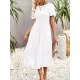Elastics Solid Color Loose Short Sleeves Round-neck Midi Dresses Elastics Solid Color Loose Short Sleeves Round-neck Midi Dresses