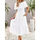 Elastics Solid Color Loose Short Sleeves Round-neck Midi Dresses Elastics Solid Color Loose Short Sleeves Round-neck Midi Dresses