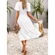 Elastics Solid Color Loose Short Sleeves Round-neck Midi Dresses Elastics Solid Color Loose Short Sleeves Round-neck Midi Dresses