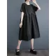 Asymmetric Pleated Pockets Solid Color Split-Joint A-line Loose Round-neck Midi Dresses Asymmetric Pleated Pockets Solid Color Split-Joint A-line Loose Round-neck Midi Dresses