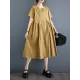 Asymmetric Pleated Pockets Solid Color Split-Joint A-line Loose Round-neck Midi Dresses Asymmetric Pleated Pockets Solid Color Split-Joint A-line Loose Round-neck Midi Dresses