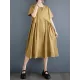 Asymmetric Pleated Pockets Solid Color Split-Joint A-line Loose Round-neck Midi Dresses Asymmetric Pleated Pockets Solid Color Split-Joint A-line Loose Round-neck Midi Dresses