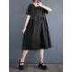 Asymmetric Pleated Pockets Solid Color Split-Joint A-line Loose Round-neck Midi Dresses Asymmetric Pleated Pockets Solid Color Split-Joint A-line Loose Round-neck Midi Dresses