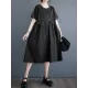 Asymmetric Pleated Pockets Solid Color Split-Joint A-line Loose Round-neck Midi Dresses Asymmetric Pleated Pockets Solid Color Split-Joint A-line Loose Round-neck Midi Dresses