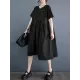 Asymmetric Pleated Pockets Solid Color Split-Joint A-line Loose Round-neck Midi Dresses Asymmetric Pleated Pockets Solid Color Split-Joint A-line Loose Round-neck Midi Dresses