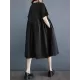 Asymmetric Pleated Pockets Solid Color Split-Joint A-line Loose Round-neck Midi Dresses Asymmetric Pleated Pockets Solid Color Split-Joint A-line Loose Round-neck Midi Dresses