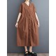 Buttoned Pockets Solid Color A-Line Loose V-Neck Midi Dresses Buttoned Pockets Solid Color A-Line Loose V-Neck Midi Dresses