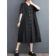 Buttoned Pockets Solid Color A-Line Loose V-Neck Midi Dresses Buttoned Pockets Solid Color A-Line Loose V-Neck Midi Dresses