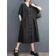 Buttoned Pockets Solid Color A-Line Loose V-Neck Midi Dresses Buttoned Pockets Solid Color A-Line Loose V-Neck Midi Dresses