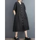 Buttoned Pockets Solid Color A-Line Loose V-Neck Midi Dresses Buttoned Pockets Solid Color A-Line Loose V-Neck Midi Dresses