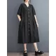 Buttoned Pockets Solid Color A-Line Loose V-Neck Midi Dresses Buttoned Pockets Solid Color A-Line Loose V-Neck Midi Dresses