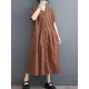 Buttoned Pockets Solid Color A-Line Loose V-Neck Midi Dresses Buttoned Pockets Solid Color A-Line Loose V-Neck Midi Dresses