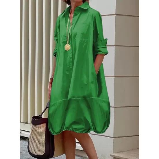 Long Sleeves Loose Solid Color Lapel Collar Midi Dresses Long Sleeves Loose Solid Color Lapel Collar Midi Dresses