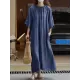 Drawstring Lace-Up Pleated Solid Color Loose Raglan Sleeve Round-Neck Midi Dresses Drawstring Lace-Up Pleated Solid Color Loose Raglan Sleeve Round-Neck Midi Dresses