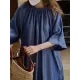 Drawstring Lace-Up Pleated Solid Color Loose Raglan Sleeve Round-Neck Midi Dresses Drawstring Lace-Up Pleated Solid Color Loose Raglan Sleeve Round-Neck Midi Dresses