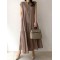 Buttoned Pleated Ruffled Solid Color Split-Joint Tiered A-Line Loose Stand Collar Midi Dresses