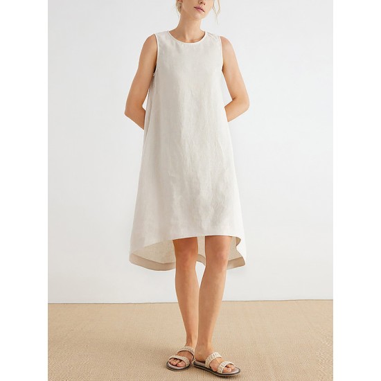 Solid Color High-Low Loose Round-Neck Midi Dresses Solid Color High-Low Loose Round-Neck Midi Dresses