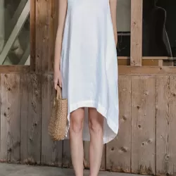 Solid Color High-Low Loose Round-Neck Midi Dresses