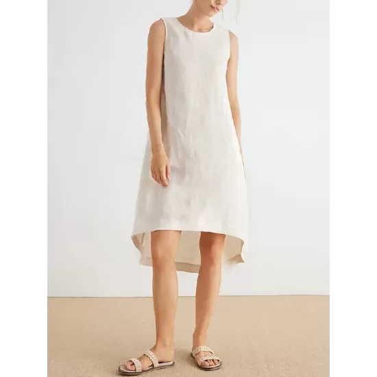 Solid Color High-Low Loose Round-Neck Midi Dresses Solid Color High-Low Loose Round-Neck Midi Dresses