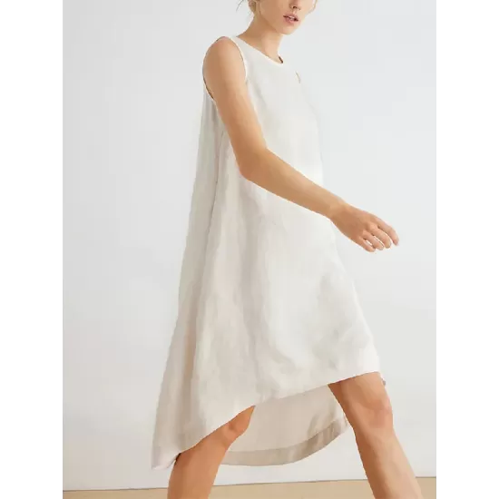Solid Color High-Low Loose Round-Neck Midi Dresses Solid Color High-Low Loose Round-Neck Midi Dresses