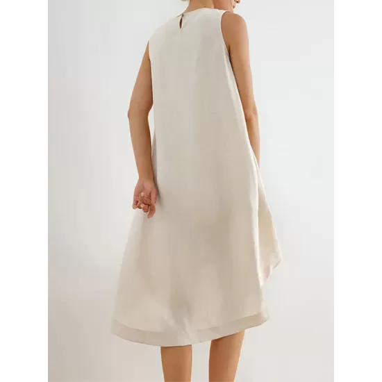 Solid Color High-Low Loose Round-Neck Midi Dresses Solid Color High-Low Loose Round-Neck Midi Dresses