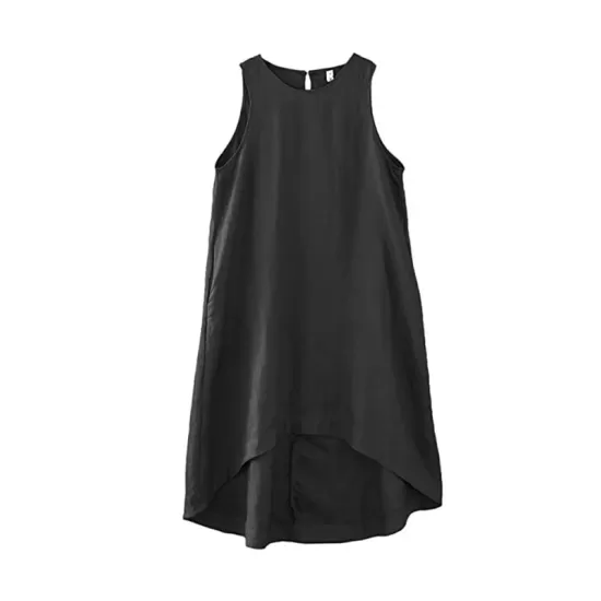 Solid Color High-Low Loose Round-Neck Midi Dresses Solid Color High-Low Loose Round-Neck Midi Dresses