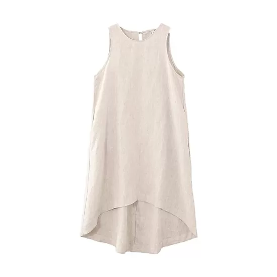Solid Color High-Low Loose Round-Neck Midi Dresses Solid Color High-Low Loose Round-Neck Midi Dresses