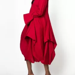 Stylish Loose Stand-Collar Long Sleeves Midi Dress