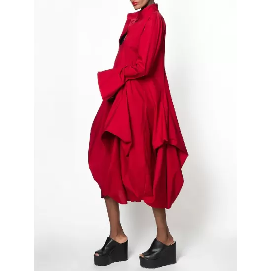 Stylish Loose Stand-Collar Long Sleeves Midi Dress Stylish Loose Stand-Collar Long Sleeves Midi Dress