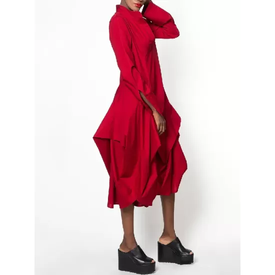 Stylish Loose Stand-Collar Long Sleeves Midi Dress Stylish Loose Stand-Collar Long Sleeves Midi Dress