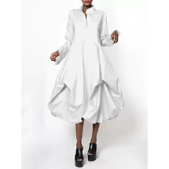 Stylish Loose Stand-Collar Long Sleeves Midi Dress Stylish Loose Stand-Collar Long Sleeves Midi Dress