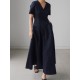 Simple Casual Solid Color Pleated Midi Dress Simple Casual Solid Color Pleated Midi Dress