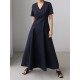 Simple Casual Solid Color Pleated Midi Dress Simple Casual Solid Color Pleated Midi Dress