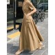 Simple Casual Solid Color Pleated Midi Dress Simple Casual Solid Color Pleated Midi Dress