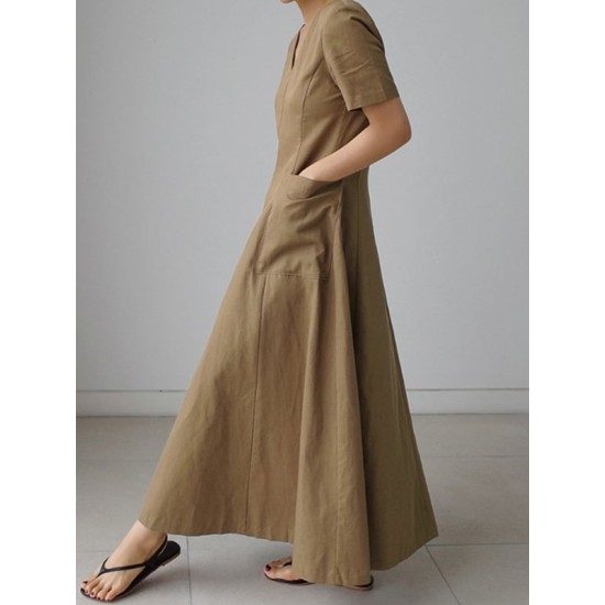 Simple Casual Solid Color Pleated Midi Dress Simple Casual Solid Color Pleated Midi Dress