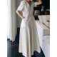 Simple Casual Solid Color Pleated Midi Dress Simple Casual Solid Color Pleated Midi Dress