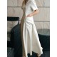 Simple Casual Solid Color Pleated Midi Dress Simple Casual Solid Color Pleated Midi Dress