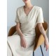 Simple Casual Solid Color Pleated Midi Dress Simple Casual Solid Color Pleated Midi Dress
