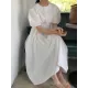 Original Loose Solid Color Pleated Puff Sleeves Midi Dress Original Loose Solid Color Pleated Puff Sleeves Midi Dress