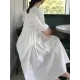 Original Loose Solid Color Pleated Puff Sleeves Midi Dress Original Loose Solid Color Pleated Puff Sleeves Midi Dress