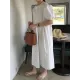 Original Loose Solid Color Pleated Puff Sleeves Midi Dress Original Loose Solid Color Pleated Puff Sleeves Midi Dress