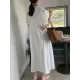 Original Loose Solid Color Pleated Puff Sleeves Midi Dress Original Loose Solid Color Pleated Puff Sleeves Midi Dress