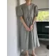 Original Loose Solid Color Pleated Puff Sleeves Midi Dress Original Loose Solid Color Pleated Puff Sleeves Midi Dress
