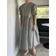 Original Loose Solid Color Pleated Puff Sleeves Midi Dress Original Loose Solid Color Pleated Puff Sleeves Midi Dress