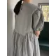Original Loose Solid Color Pleated Puff Sleeves Midi Dress Original Loose Solid Color Pleated Puff Sleeves Midi Dress